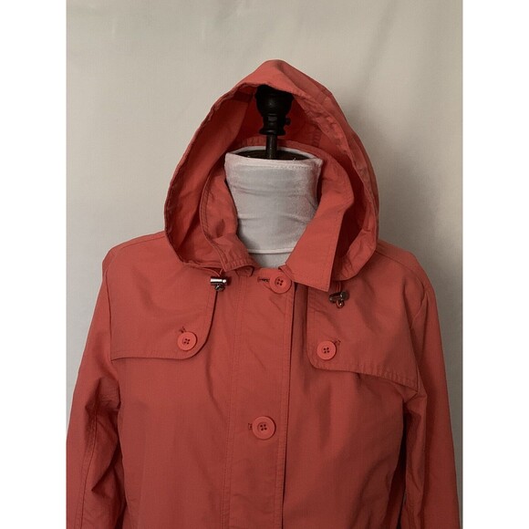 Lands End Rain Jacket Womens Small Orange Detachable Hood Full Zip Nylon - Picture 3 of 8